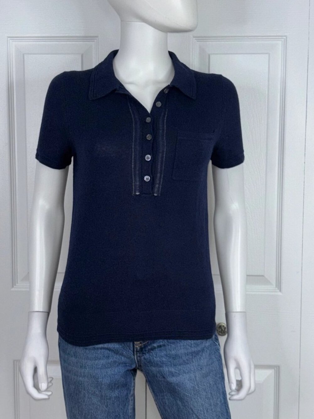 BANANA REPUBLIC women's short-sleeved merino/cashmere wool polo sweater XS